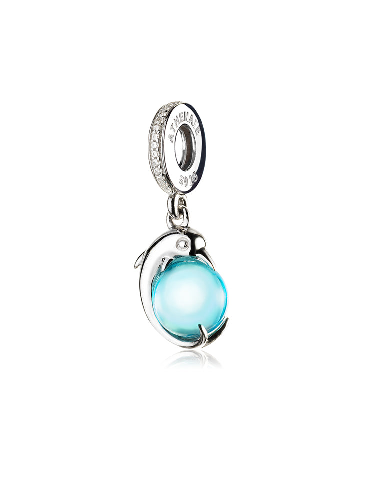 Dolphin dangle charm pendant in aqua ocean design