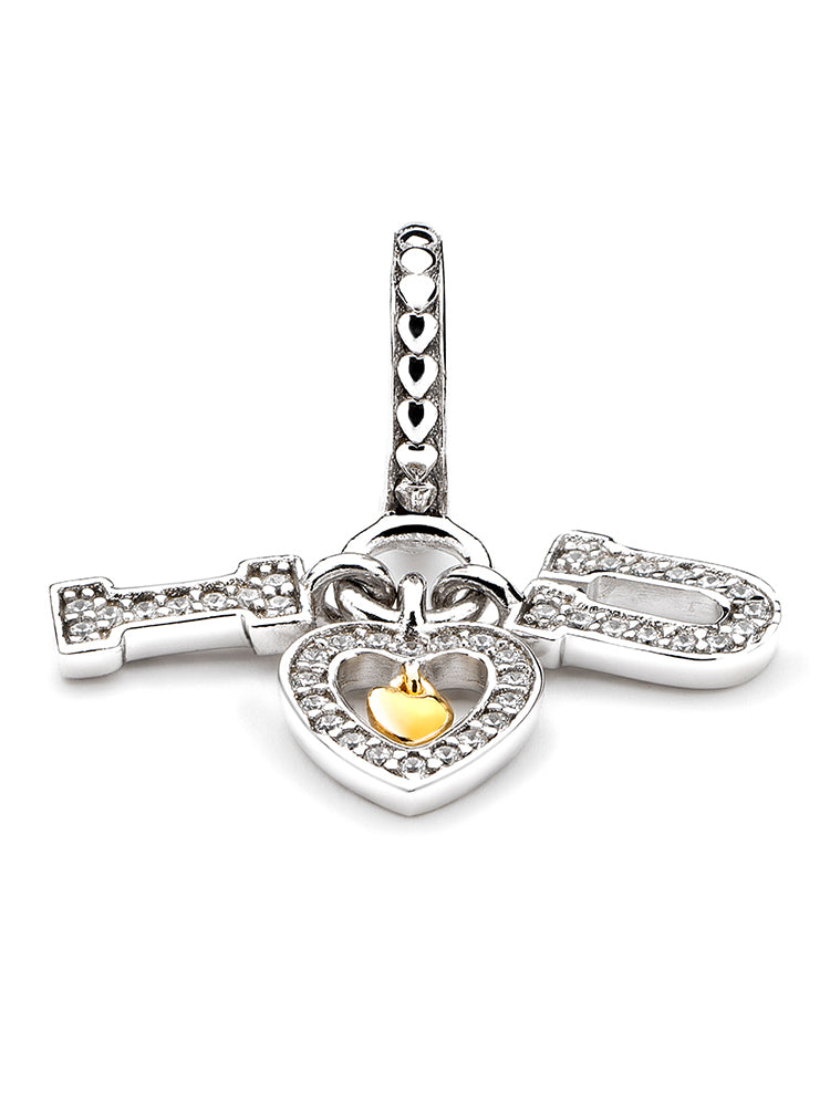 Engraved love you charm with dangle detail