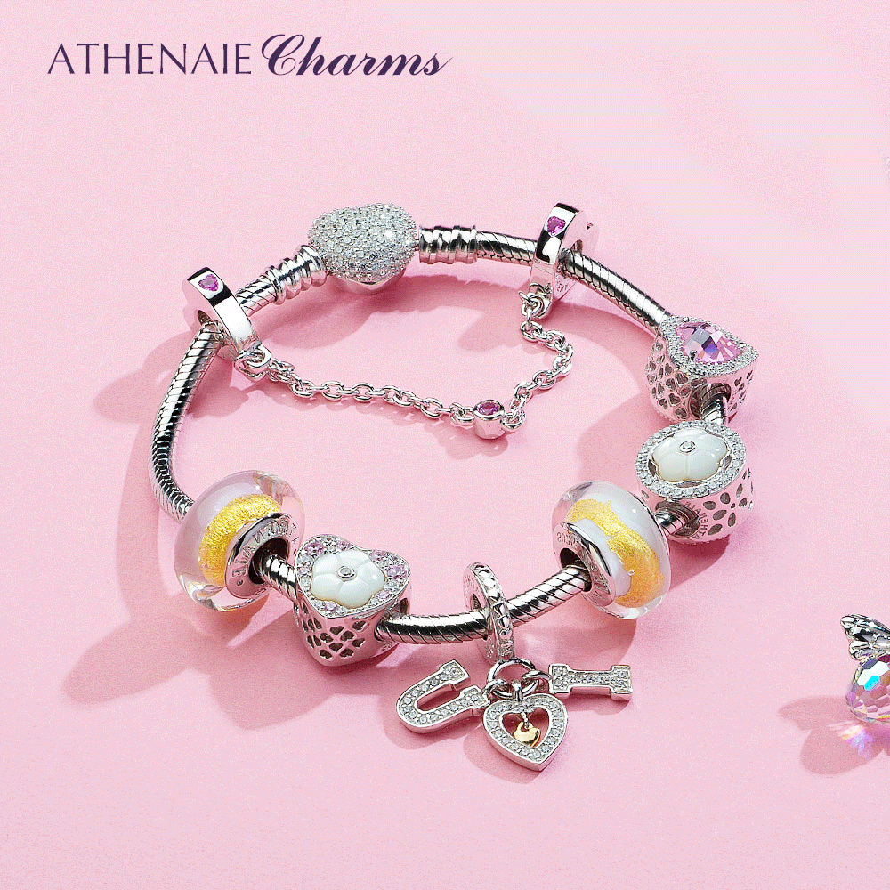 Styling example of Love You Always charm worn as a necklace pendant on silver chain
