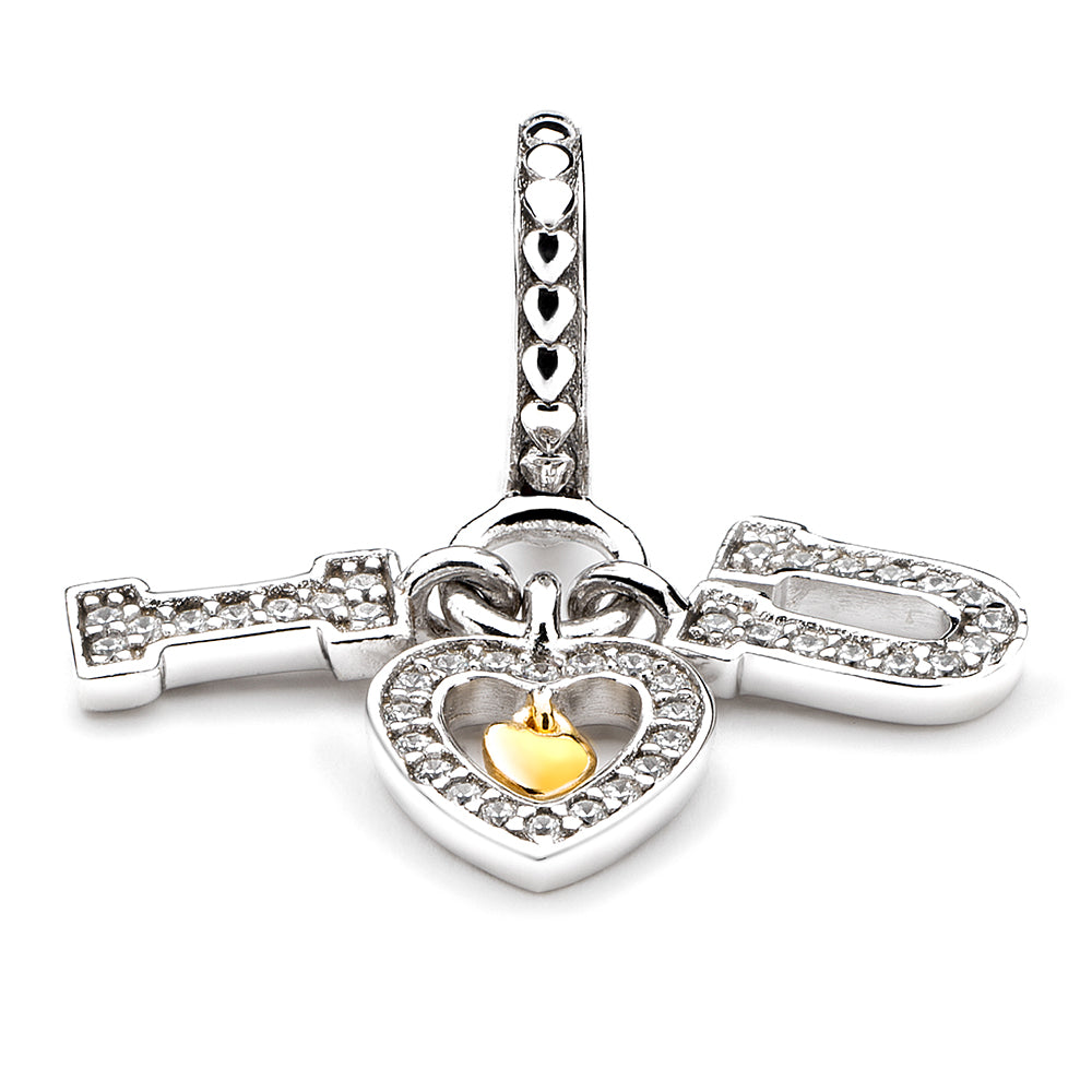 Side view of Love You Always heart charm showing dual-tone gold plating and micro-pavé detail