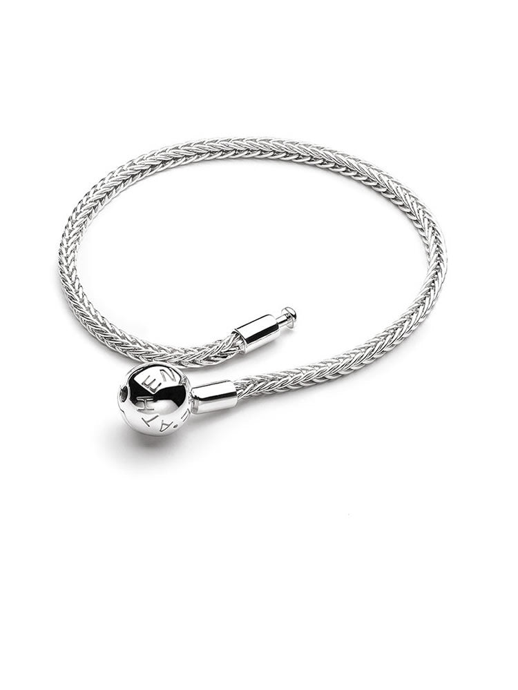 925 sterling silver wheat chain charm bracelet front view