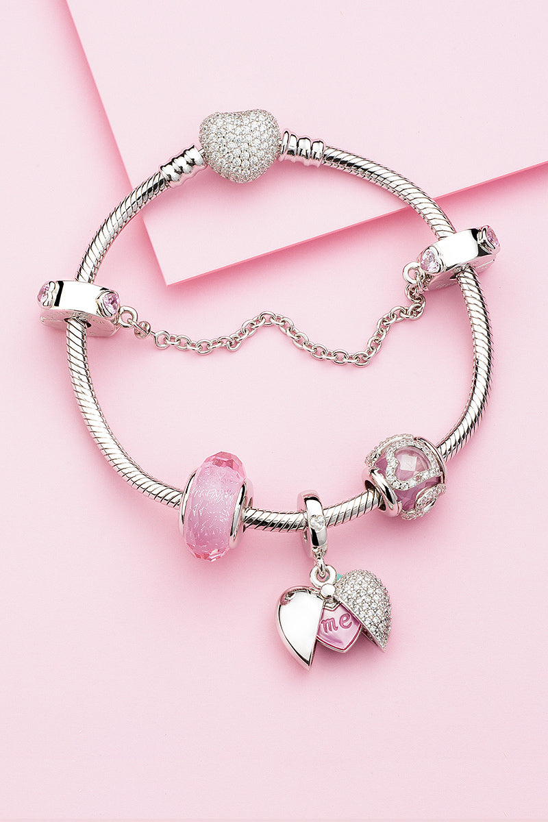 split heart dangle charm styled on bracelet romantic couple jewelry