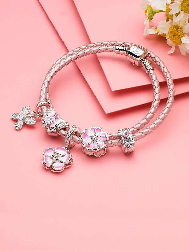 Spring blossom enamel dangle charm bracelet look