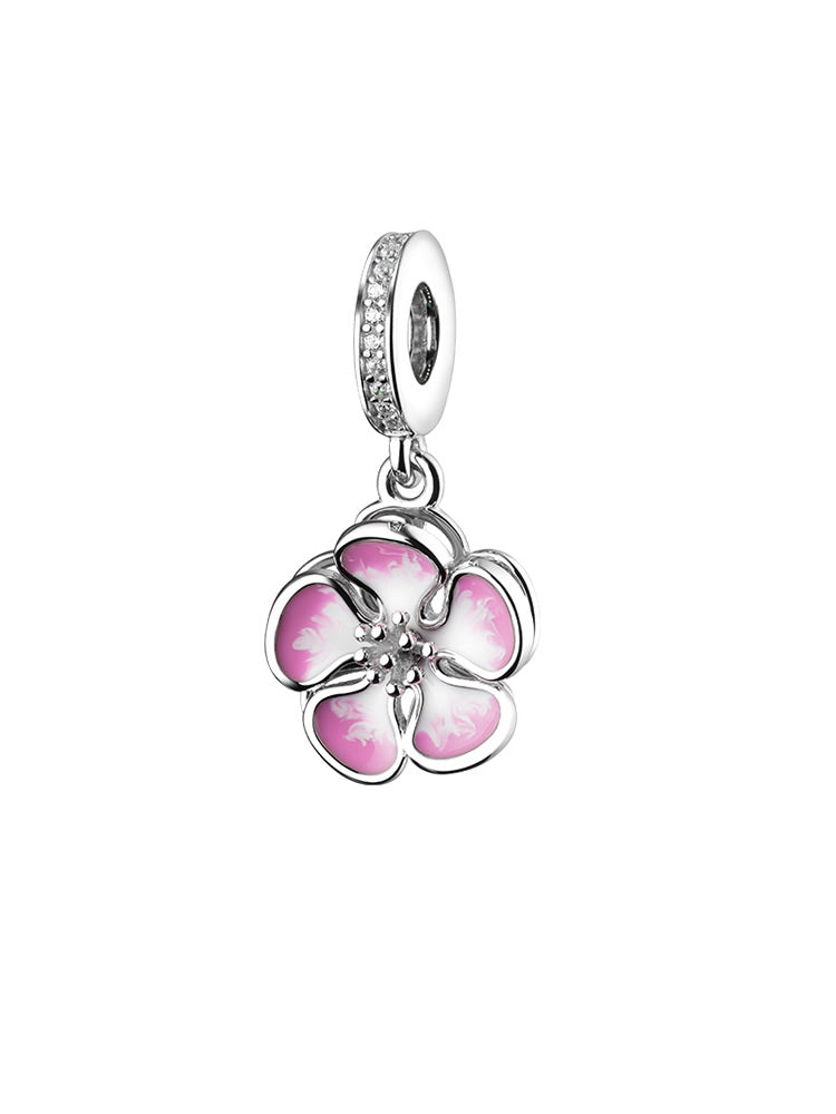 Spring blossom enamel silver dangle charm front view