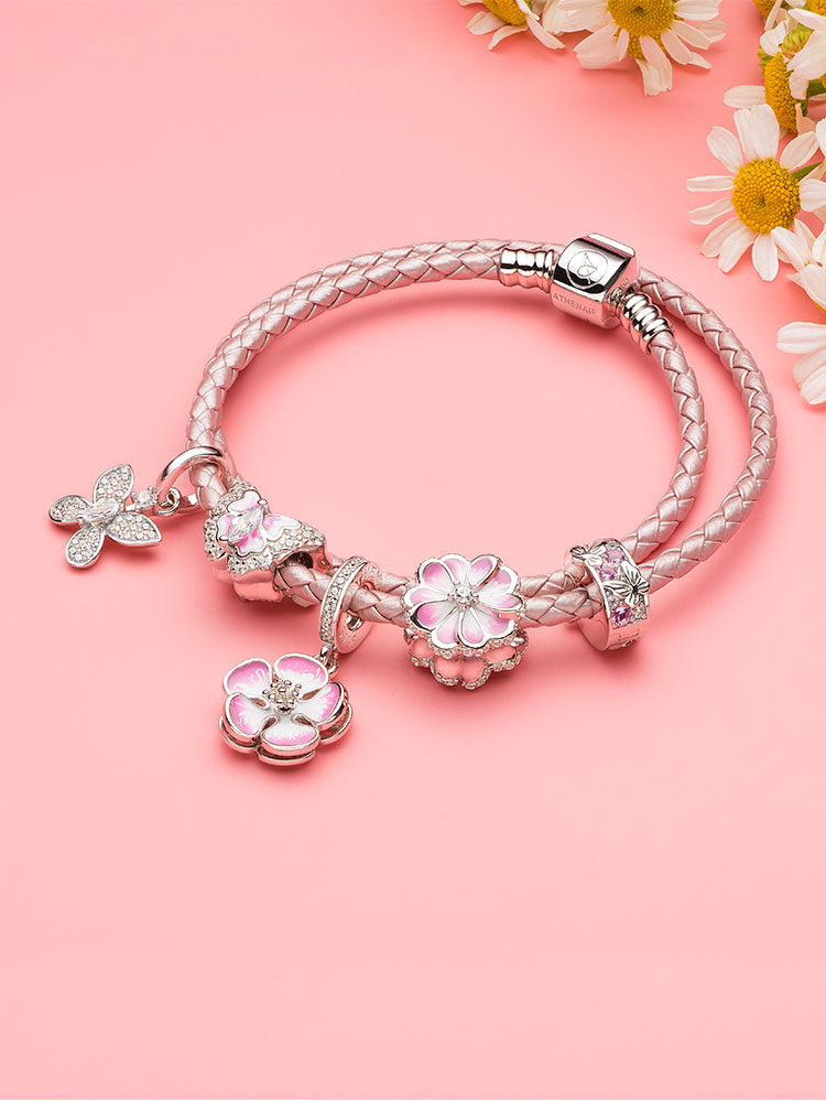 Spring flower enamel dangle charm bracelet style