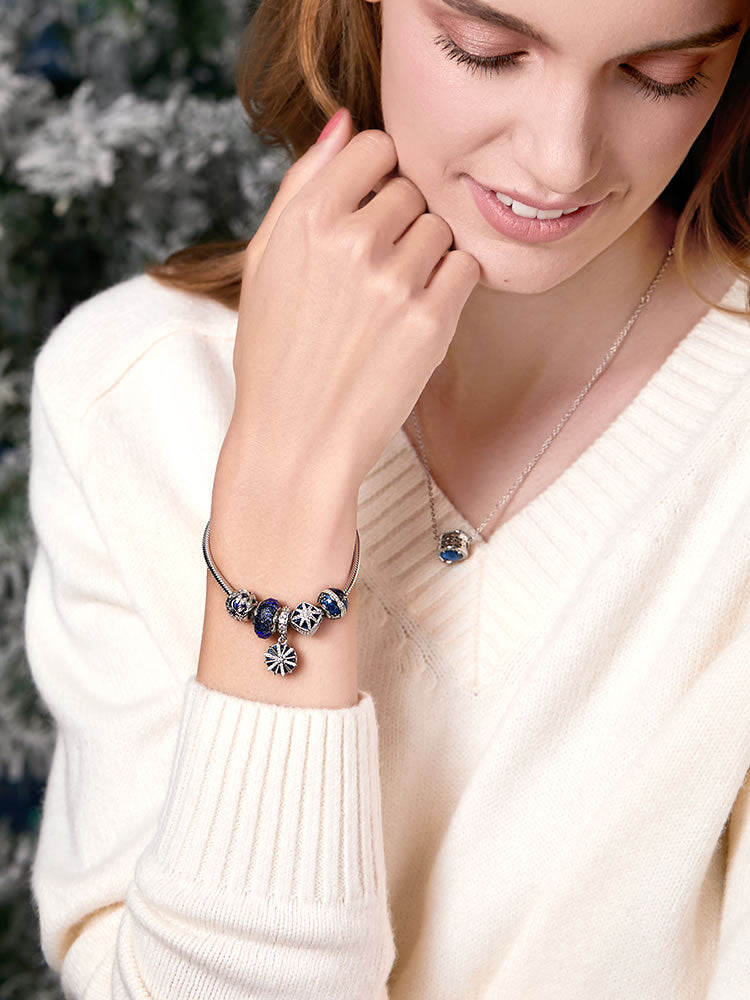 Sterling silver starburst charm bead bracelet styling