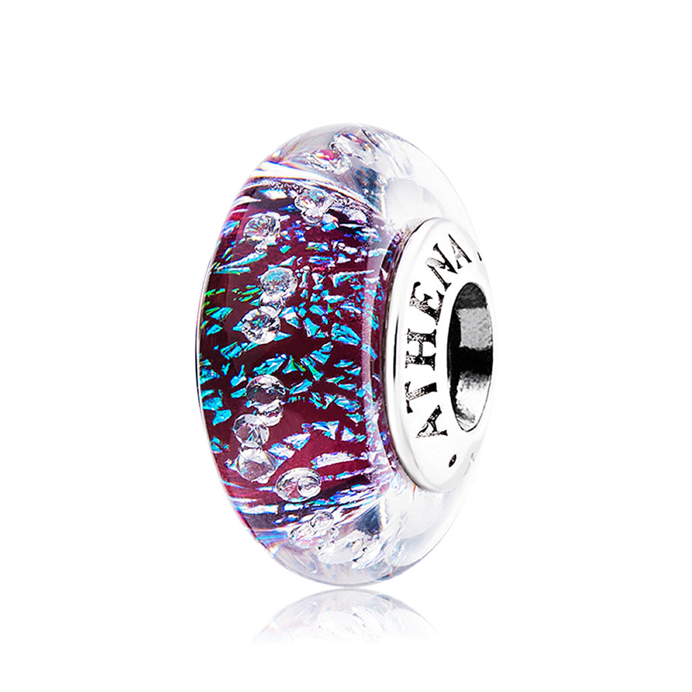 Stardust Whisper charm bead in authentic Murano glass with 925 silver core, front view on white background