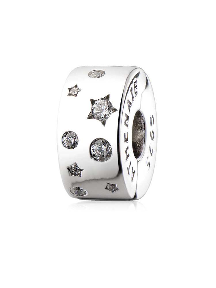 Starlit Lock safety clip charm front view in sterling silver
