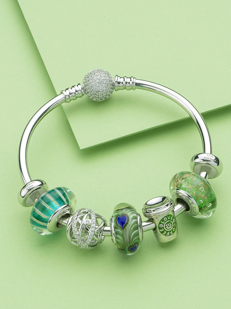 Sterling silver CZ charm bead styled on European charm bracelet