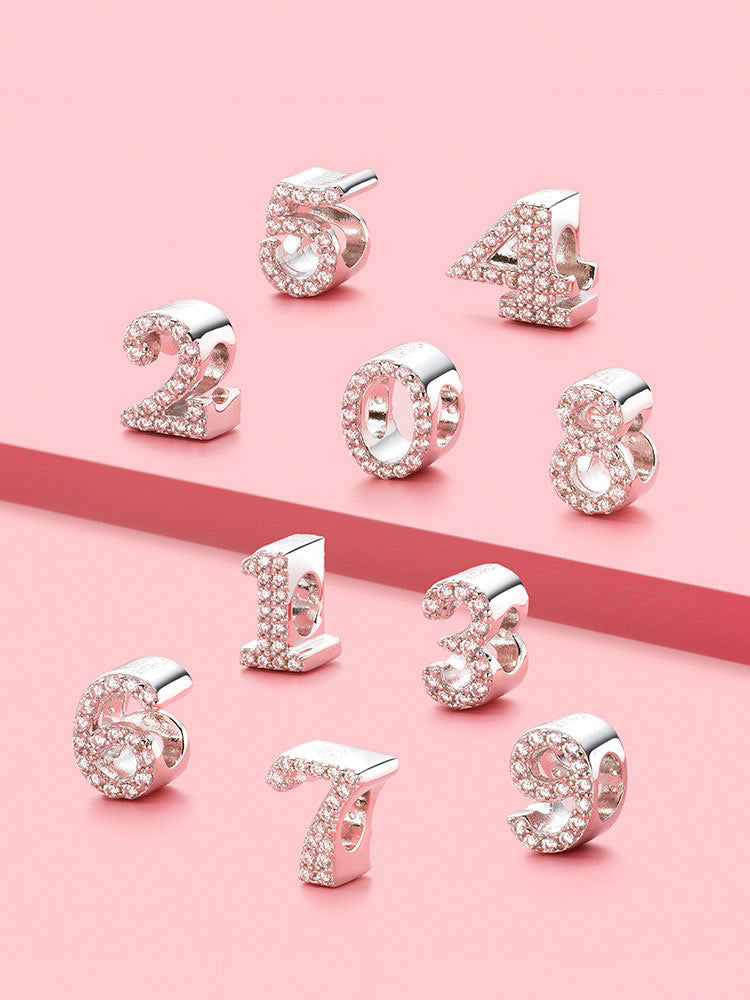 925 sterling silver number charm bead on bracelet