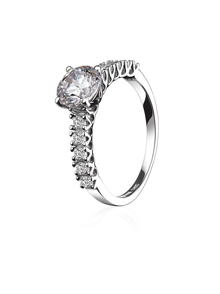 Sterling silver round CZ engagement ring side view