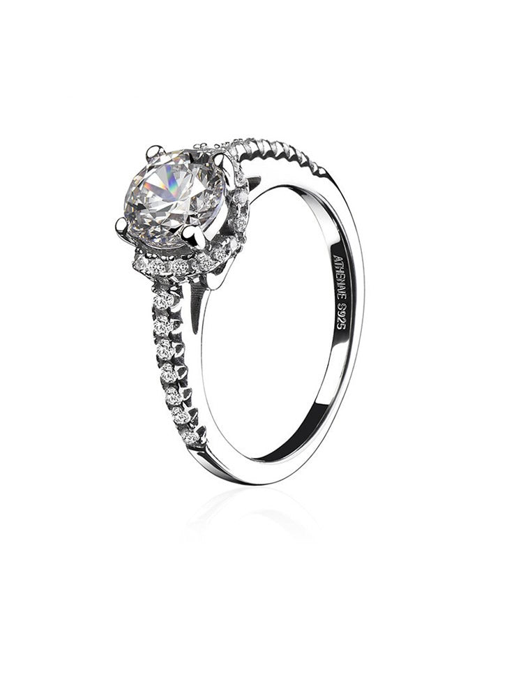 Sterling silver round halo engagement ring side view