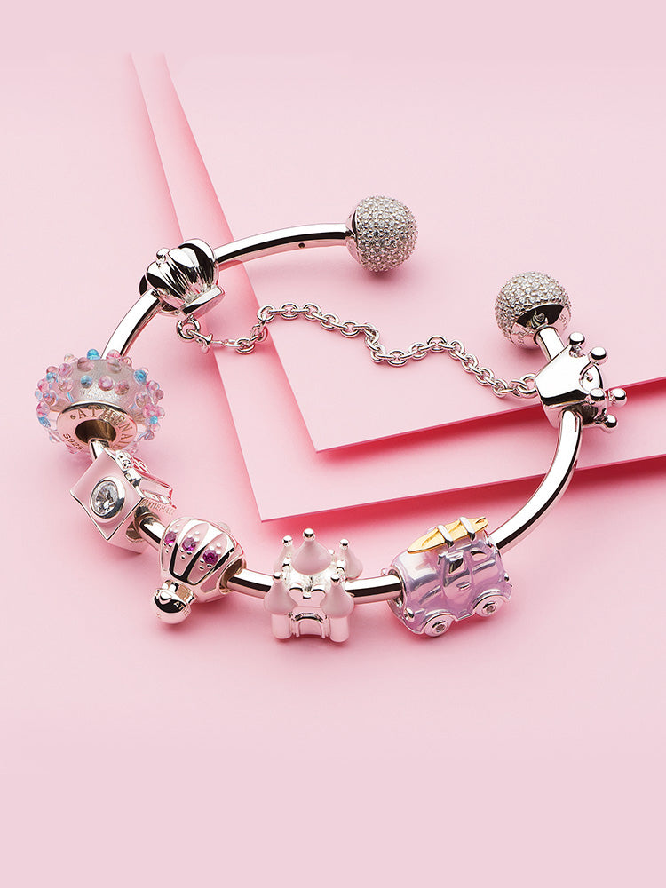 Sterling silver safety chain charm bracelet detail