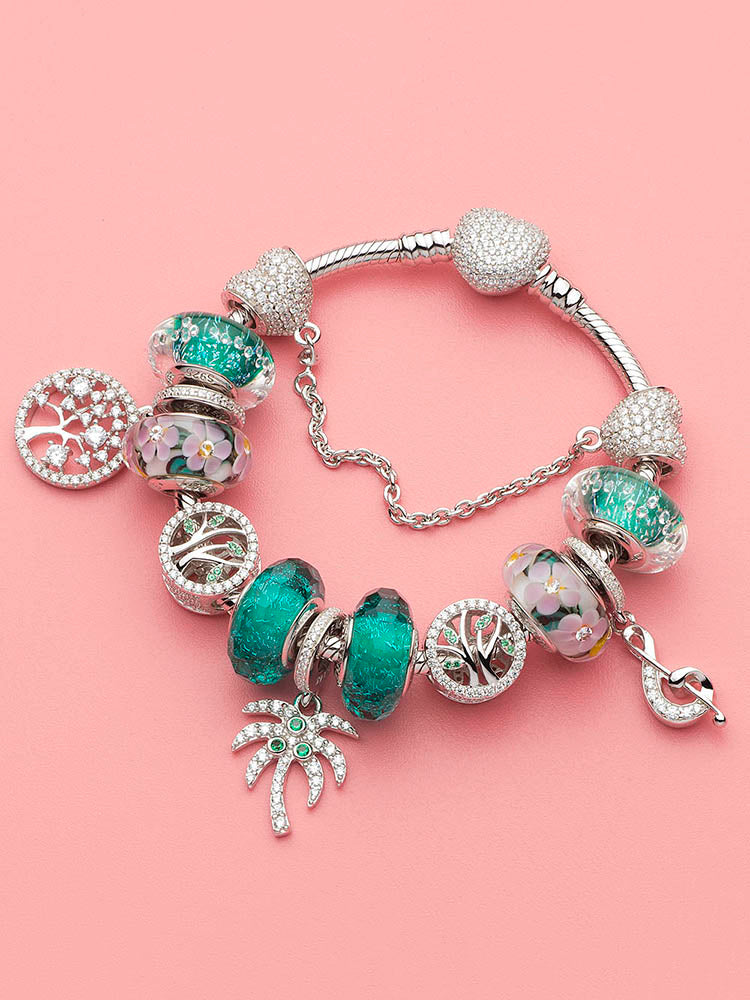 Sterling silver Tree of Life charm bead bracelet styling