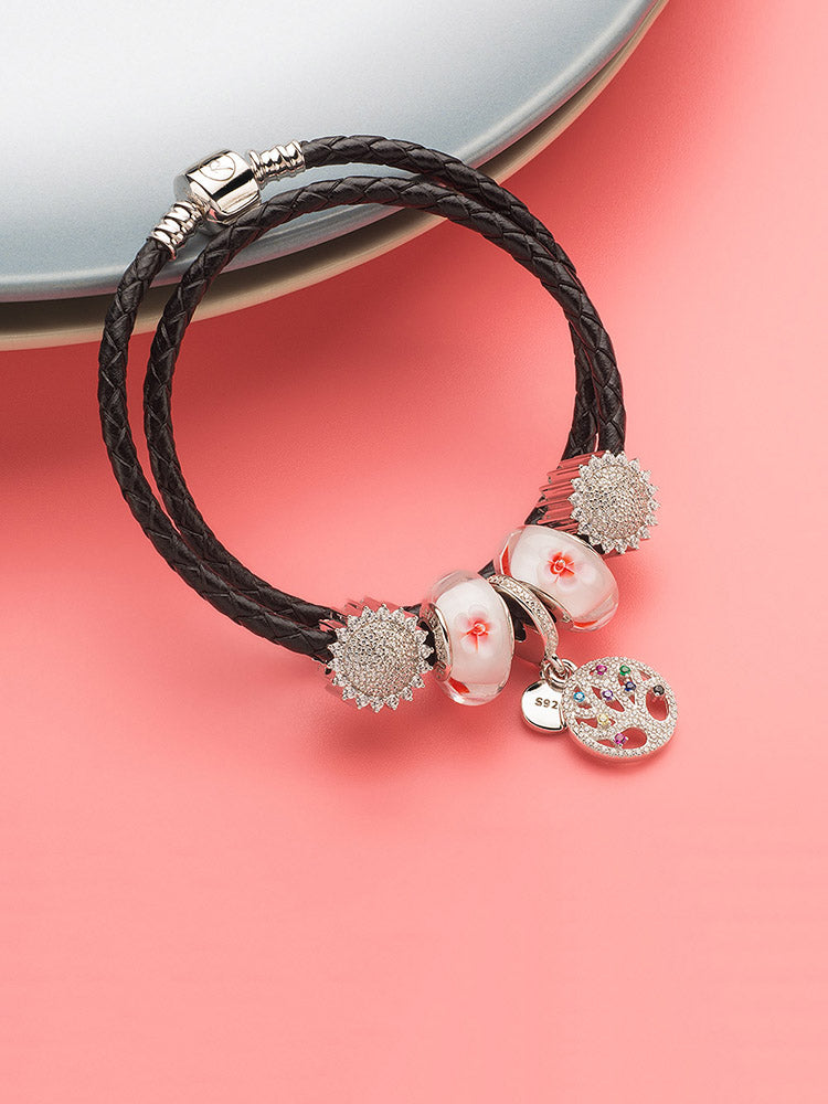 Sparkling sunflower charm bead on charm bracelet