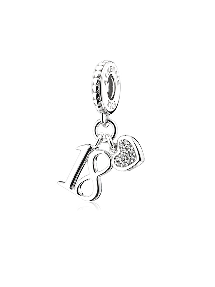 Sweet 18 sterling silver dangle charm front view birthday charm