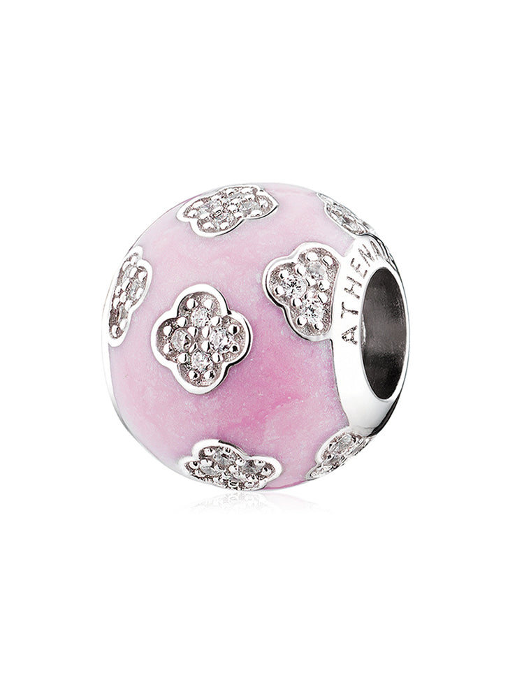 Sweet four leaf clover sterling silver enamel charm bead front view