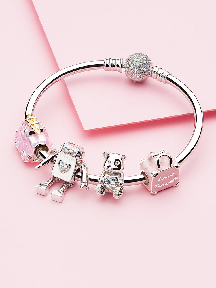 Teddy bear charm bead styled on charm bracelet