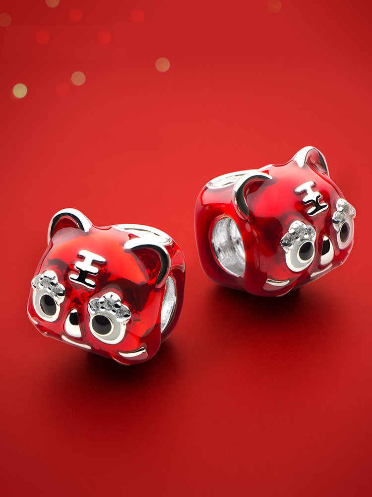 Lucky tiger charm bead detail with silver and CZ accents