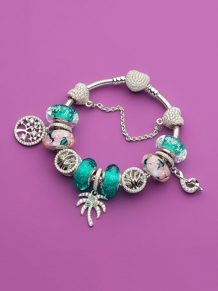 Tree of Life sterling silver charm bead bracelet detail