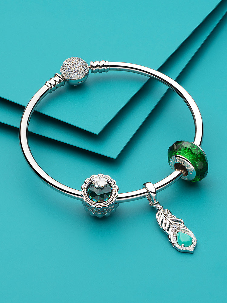 Turquoise feather charm pendant bracelet styling