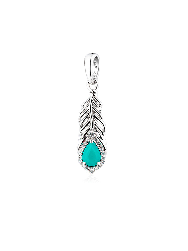 Turquoise feather CZ pendant charm in 925 sterling silver by ATHENAIE