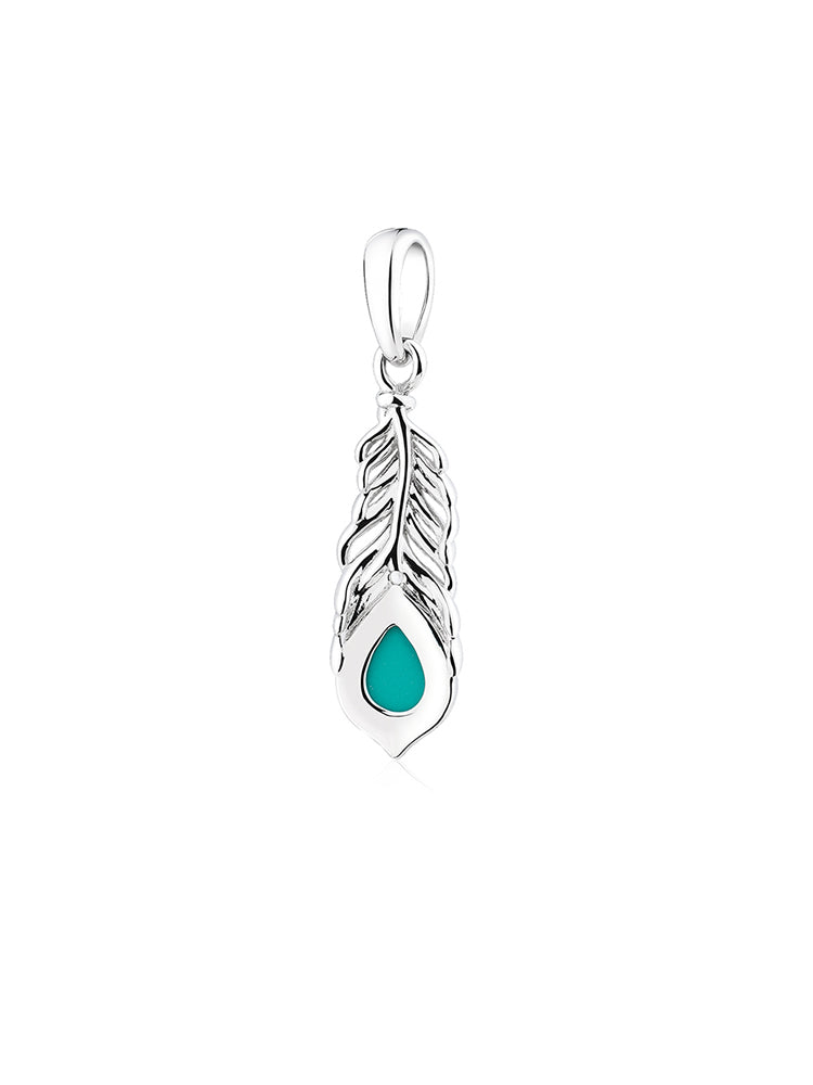 Turquoise feather CZ pendant charm back view