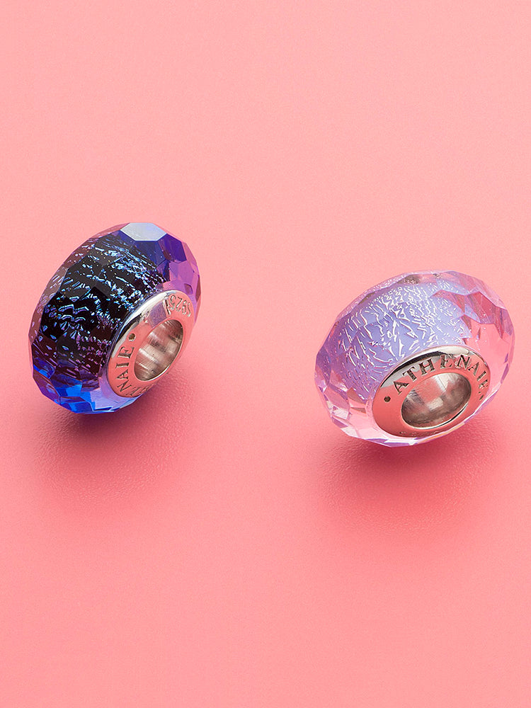 Twilight amethyst murano glass charm styled on sterling silver charm bracelet