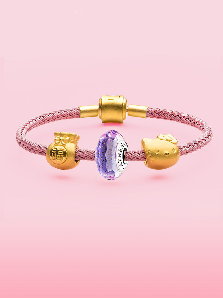 Twilight amethyst murano glass charm paired with European snake chain bracelet