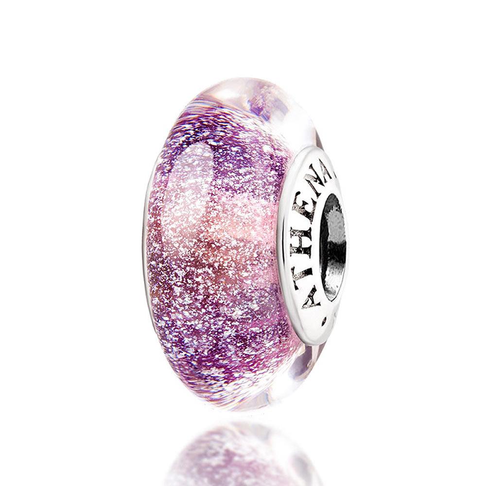 Twilight Bloom Murano Glass Charm, handcrafted purple bead with silver