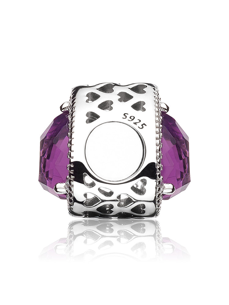 Angle view of twilight heart sterling silver charm bead