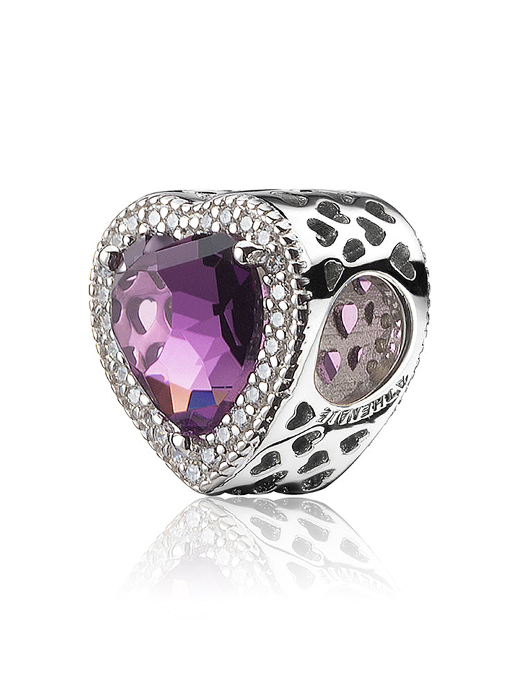 Side view of twilight heart sterling silver charm bead for bracelets