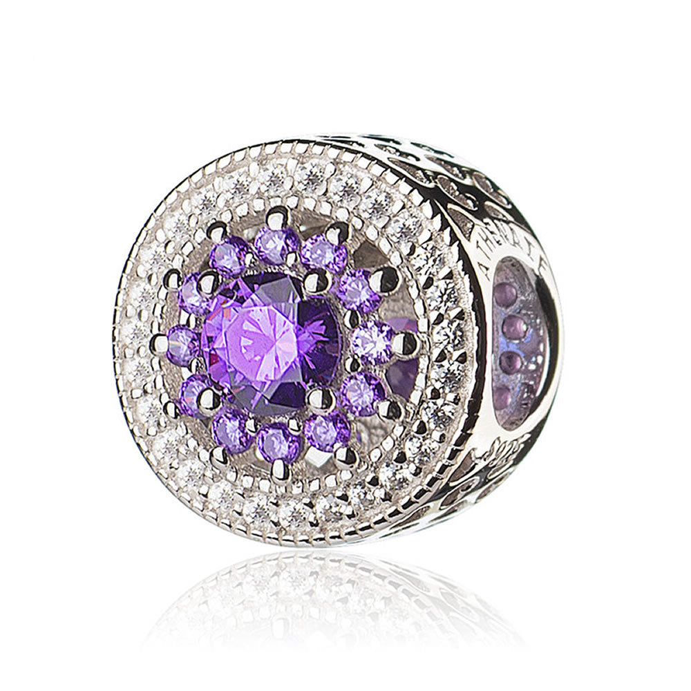 Twilight Love purple heart charm front view in 925 sterling silver