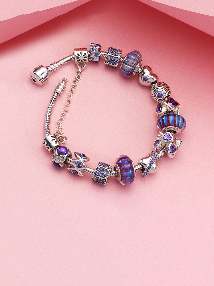 Twilight veil murano glass charm paired with sterling silver charm bracelet