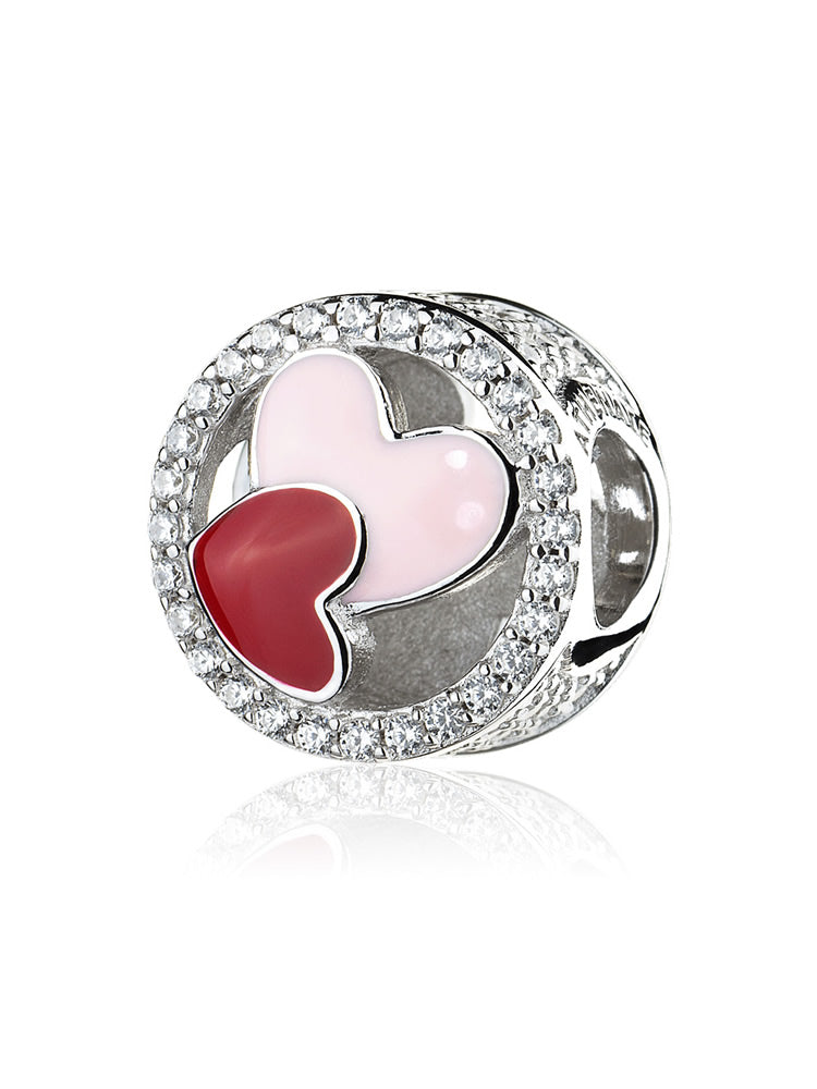 Twin Hearts charm bead in 925 silver with romantic double heart design by ATHENAIE