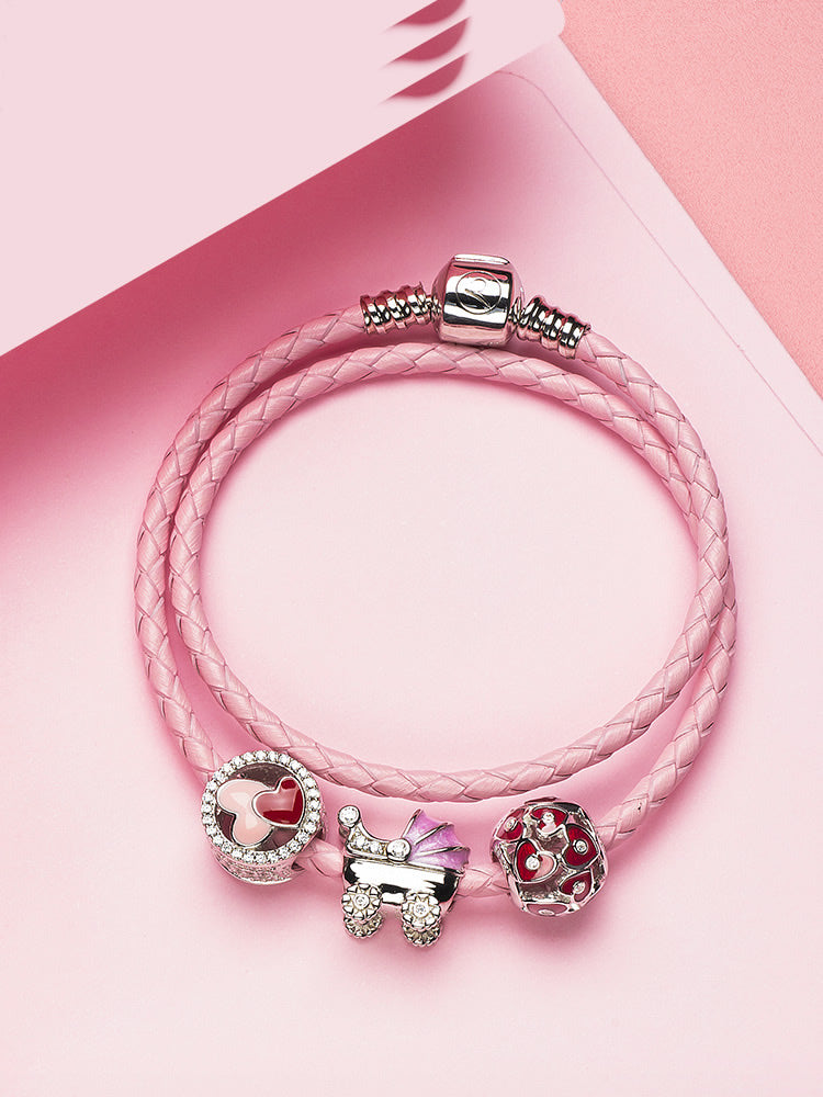 Twin Hearts charm bead styled on silver charm bracelet