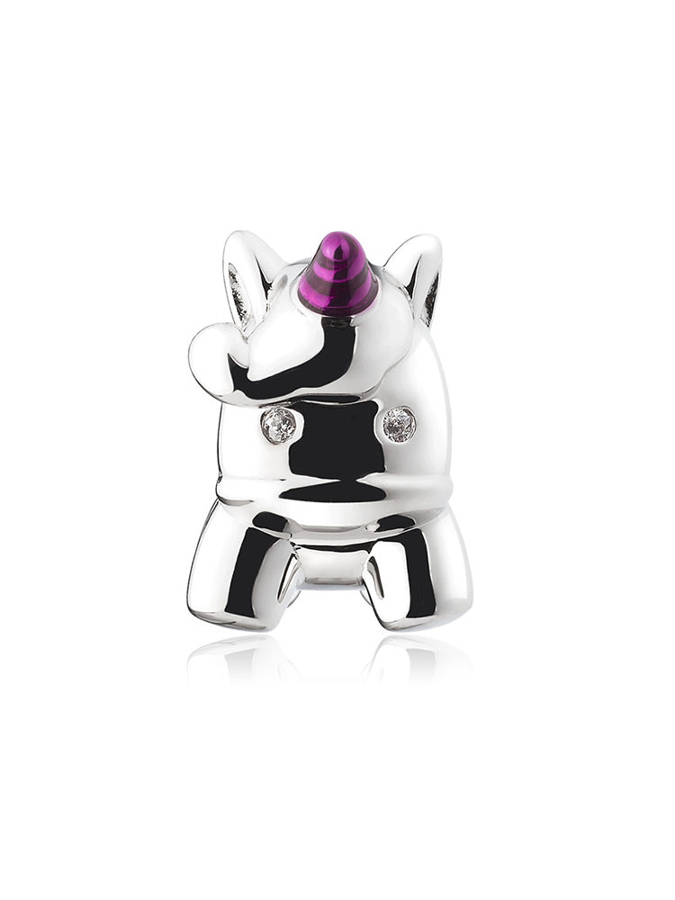 Front view of unicorn enamel charm bead for bracelet by ATHENAIE