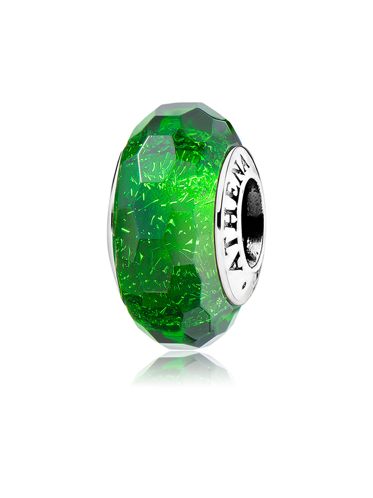 Verdant Glow Murano glass charm bead with sterling silver core by ATHENAIE