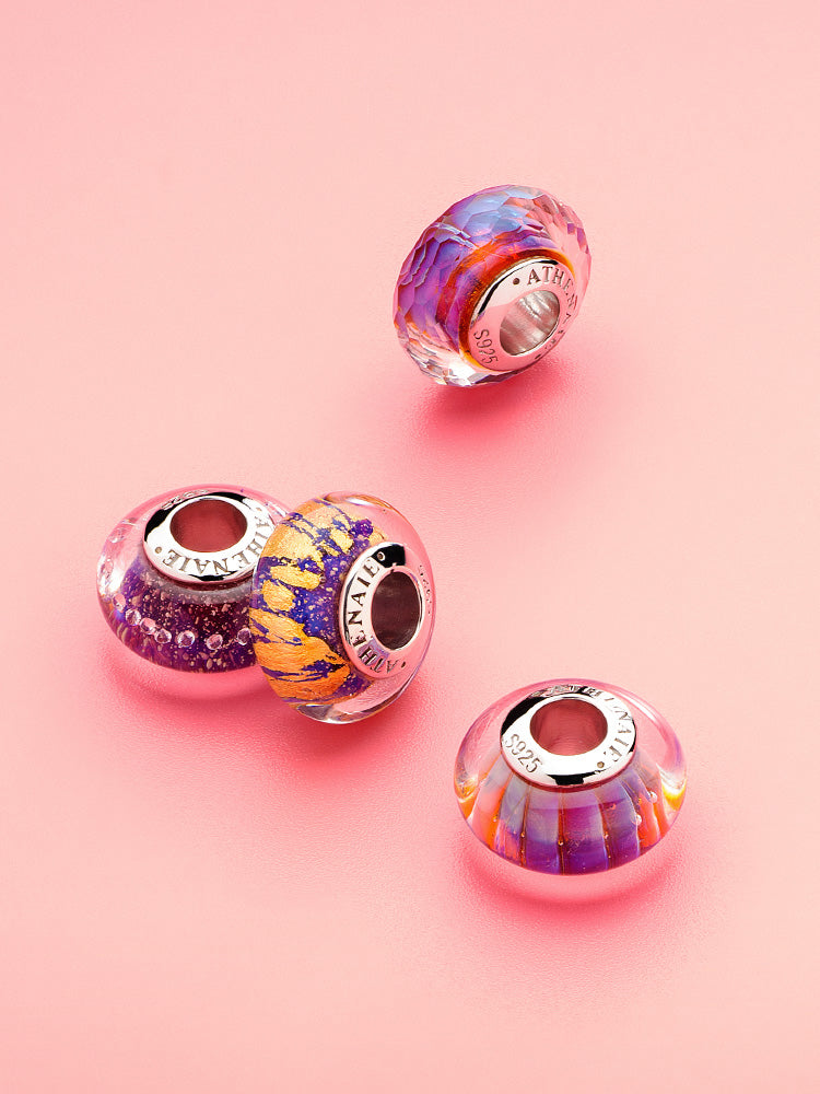 Violet drift murano glass charm styled on European style charm bracelet