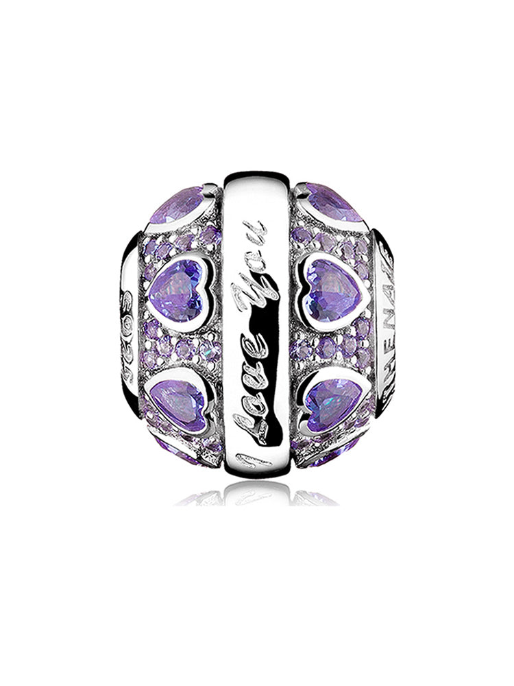 Violet Whisper purple heart charm bead in 925 sterling silver with violet stones by ATHENAIE