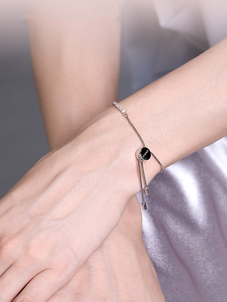 925 sterling silver adjustable charm bracelet white CZ detail