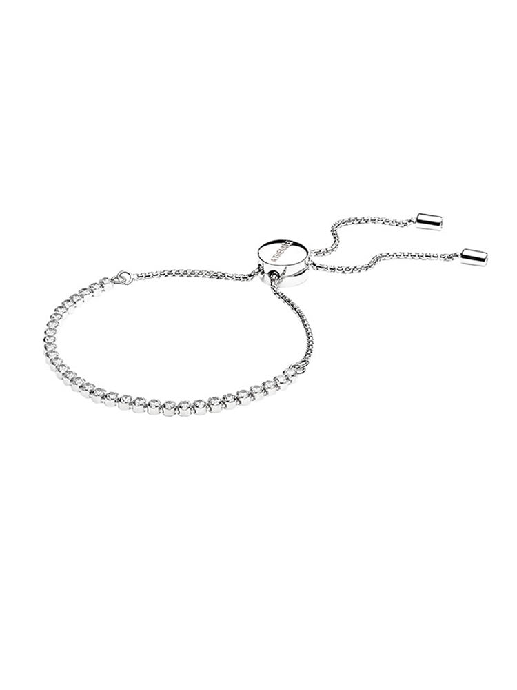 925 sterling silver white CZ adjustable charm bracelet front view