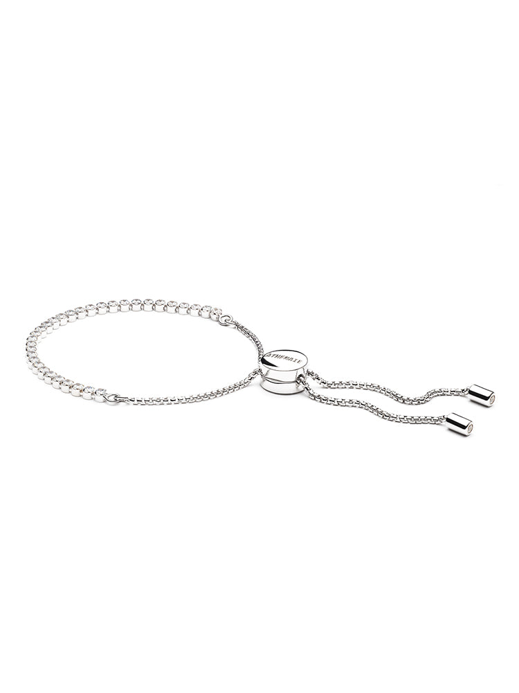 Sterling silver adjustable charm bracelet with white CZ side view