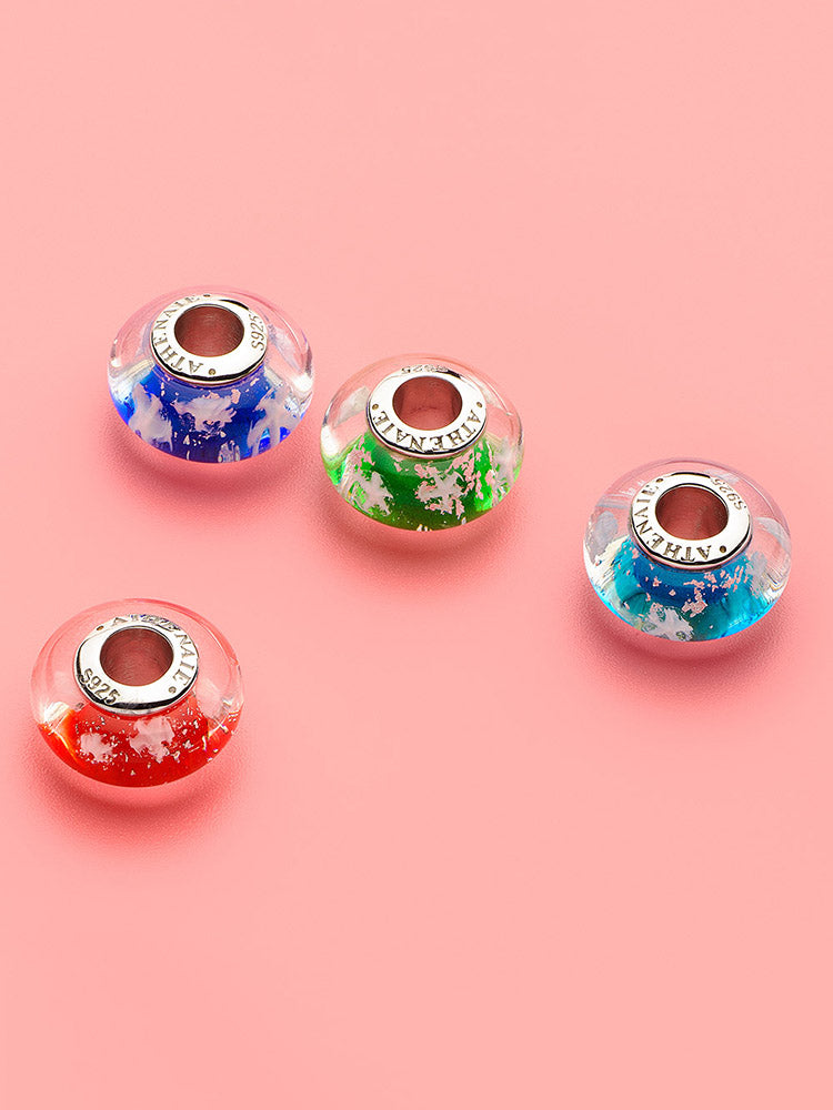 Winter snowflake Murano glass charm bead on charm bracelet