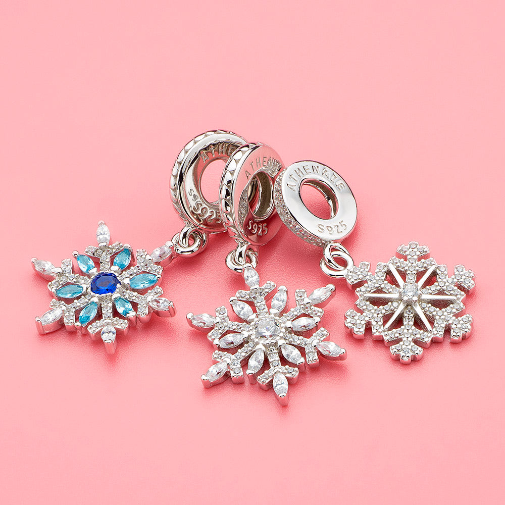 Winter Sparkle CZ snowflake pendant charm displayed in a festive scene.