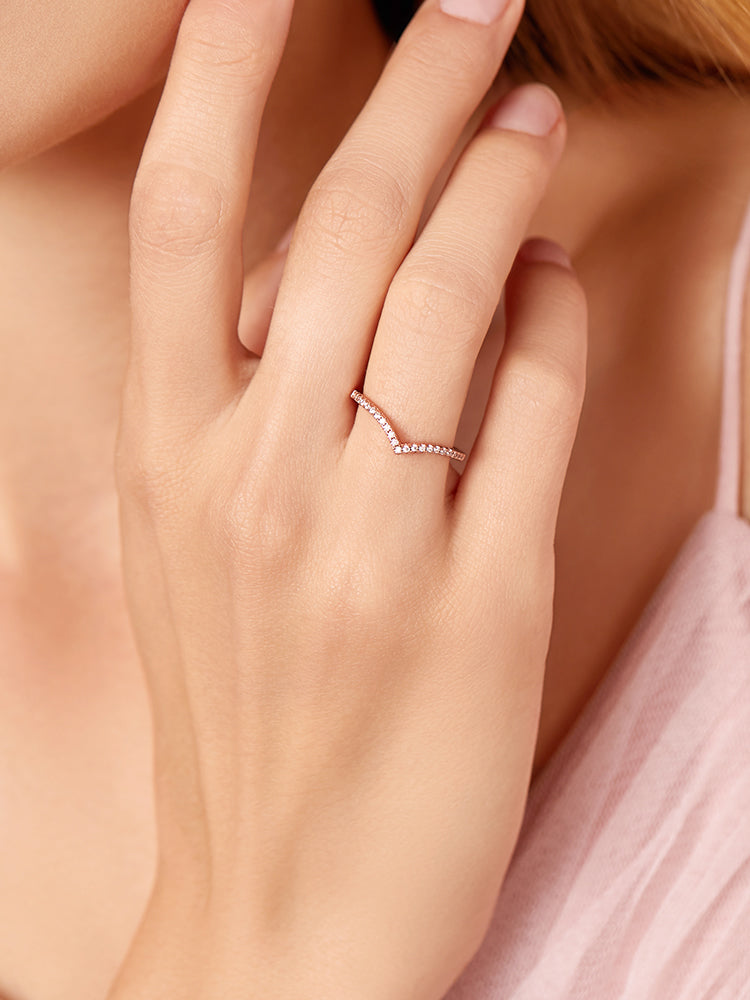 Rose gold wishbone ring styled for everyday minimalist look