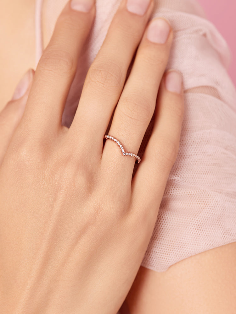 Sterling silver wishbone ring styled as stacking ring