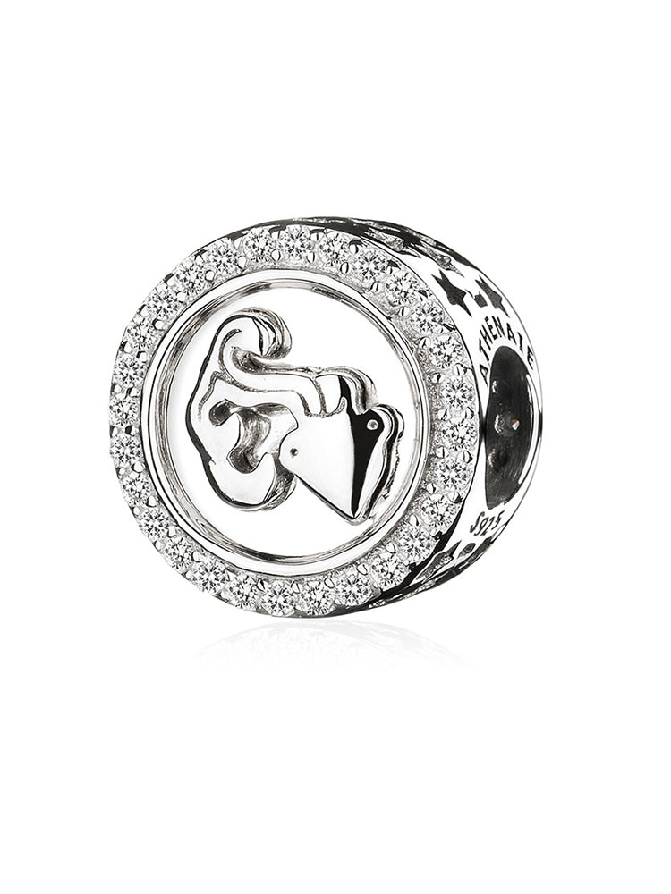 Zodiac sign sterling silver charm collection for bracelets front view